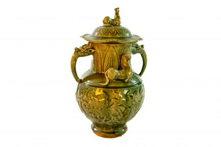 Large Chinese Style Longquan Celadon Glazed "Soul Jar"
