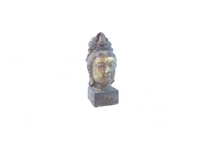 Metal Gold Buddha Head Statue with Throne on top