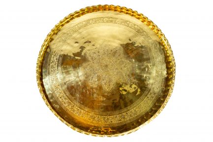 Vintage Indo-Persian Hand-Chased Solid Brass Tray Table-Top