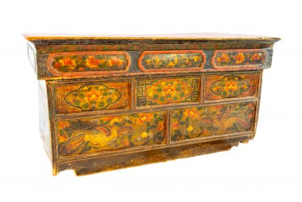 Antique Tibetan Painted Wood Altar Bench Table