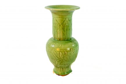 Chinese Carved Celadon Trumpet Vase