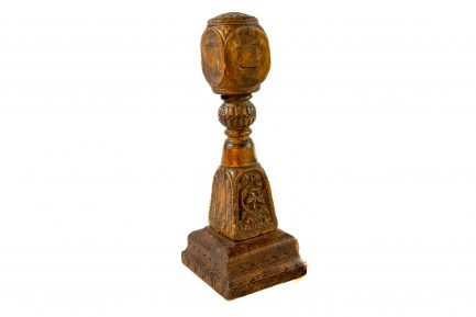 Antique Carved Indian Wood Pillar Candle Holder