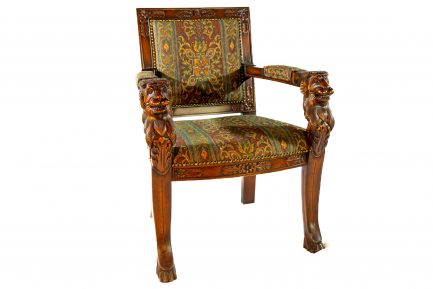 Beardsley Heraldic Lion Hand-Carved Mahogany Armchair