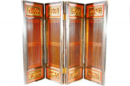 Antique Chinese 4-Panel Folding Screen Room Divider