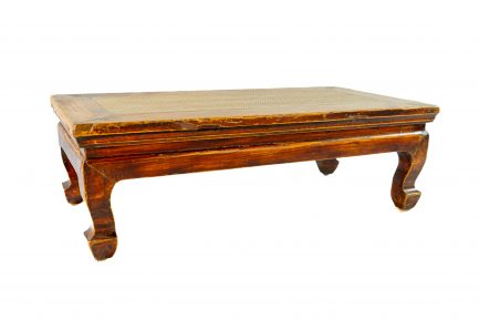 Antique Chinese Elm Wood and Rattan Kang Table
