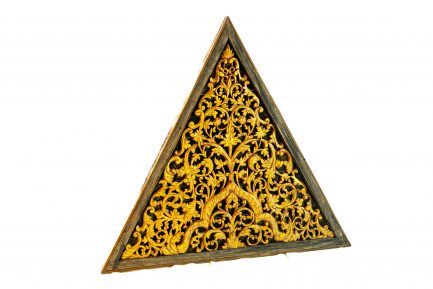 Thai Carved Gilded Teak Wood Pediment Panel