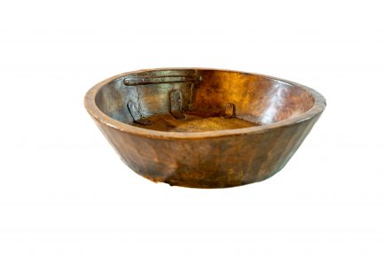 Hand-Carved Tuareg Wooden Bowl with Traditional Metal Repairs