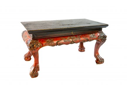 Chinese Carved Cinnabar Red & Black Lacquer Kang Table