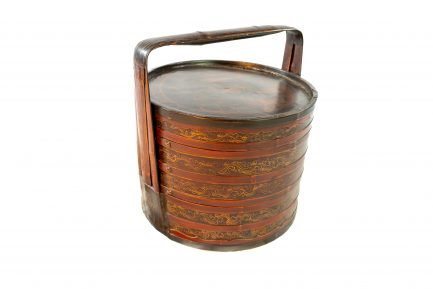 Antique Chinese Red Lacquer Wedding Basket