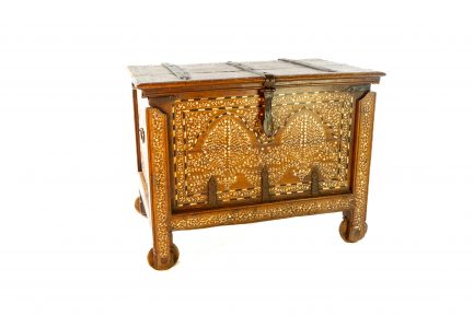 Antique Anglo-Indian Inlaid Teakwood Dowry Chest