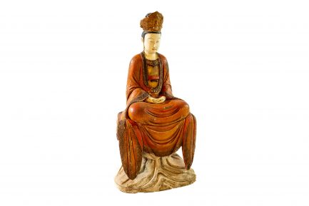 Antique Chinese Carved Wood Seated Guanyin Statue