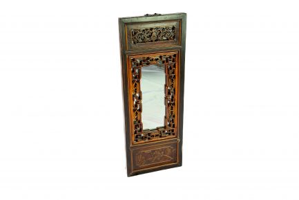 Antique Chinese Carved Elmwood Screen Panel Wall Mirror