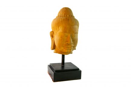 Large Khmer-Style Carved Sandstone Head of a Deity