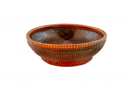 Antique Chinese Lacquered Woven Bamboo & Rattan Basket Bowl