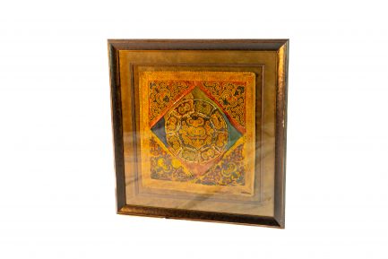 Framed Antique Tibetan Silk Embroidered Mandala Textile Patchwork Panel