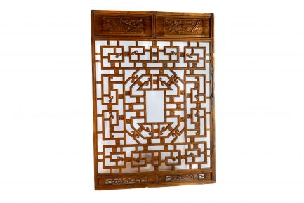 Antique Chinese Carved Lattice Screen Panel with Insets