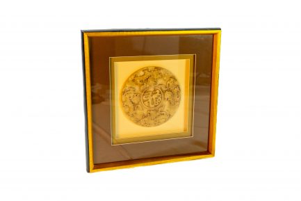 Framed Chinese Carved Jadeite Hardstone Bi Disc Wall Plaque