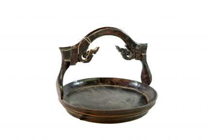 Antique Chinese Carved Black Wooden Offering Basket Tray