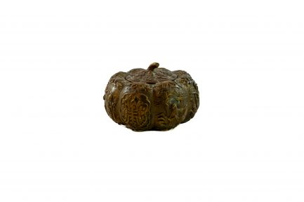 Antique Chinese Cast Brass Lobed Pumpkin Trinket Box