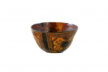 Antique Nuosu Yi Polychrome Lacquered Leather Ritual Bowl