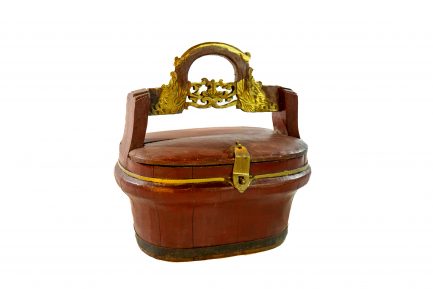 Antique Chinese Carved & Gilded Red Lacquer Wedding Basket