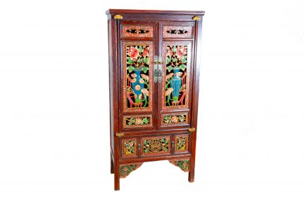 Antique Chinese Carved Wedding Armoire Red Lacquered Storage Cabinet