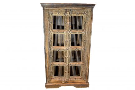 Antique Indian Hand-Carved Wooden Almirah Cabinet