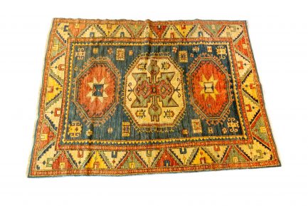 Vintage Hand-Knotted Afghan Kazak Tribal Wool Area Rug