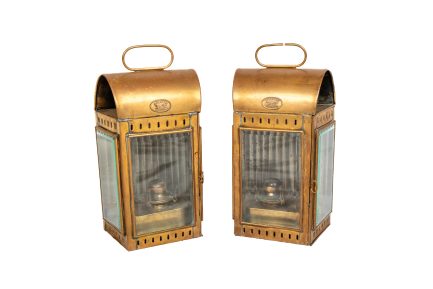 Pair of Antique Davey & Co London Ltd Brass Ship Cabin Oil Lanterns