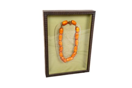 Framed Vintage West African "Hippo Teeth" Shell Bead Trade Necklace