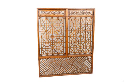 Antique Chinese Carved Elmwood Lattice Window Screen Panel