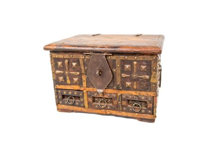 Antique 17th/18th Century Continental Studded Wooden Tabletop Chest