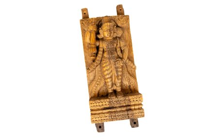 18th-Century Antique South Indian Wooden Temple Chariot Panel of the Goddess Devi