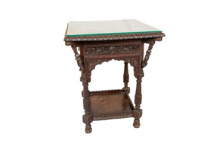 Antique Anglo-Indian Hand-Carved Hardwood Side Table, Circa 1870
