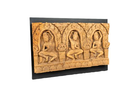 Large Khmer Angkor Wat Style Three Apsaras Cast Stone Architectural Panel
