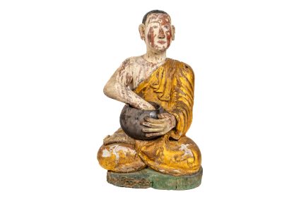 Antique Burmese Giltwood Statue of Shin Upagutta (Mandalay Period)