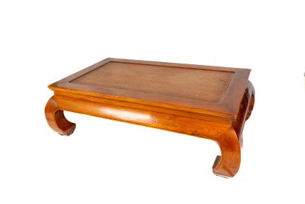 Antique Chinese Qing Dynasty Elmwood Kang Coffee Table with Woven Rattan Inset Top & Chow Legs