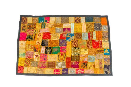 Vintage Indian Patchwork Tapestry Wall Hanging Embroidered Beaded Boho Rug
