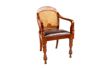 Antique Anglo-Indian Colonial Carved Armchair – Cane Back & Leather Seat