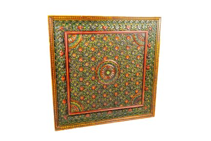 Large Indo-Persian Style Hand-Carved Polychrome Wooden Panel