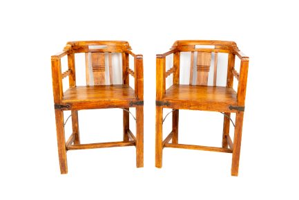 Pair of Vintage Dutch Colonial Solid Teak Armchairs with Wrought Iron Accents