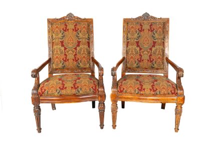 Fairfield High Back Armchair French Provincial Carved Wood Tapestry Accent Chair